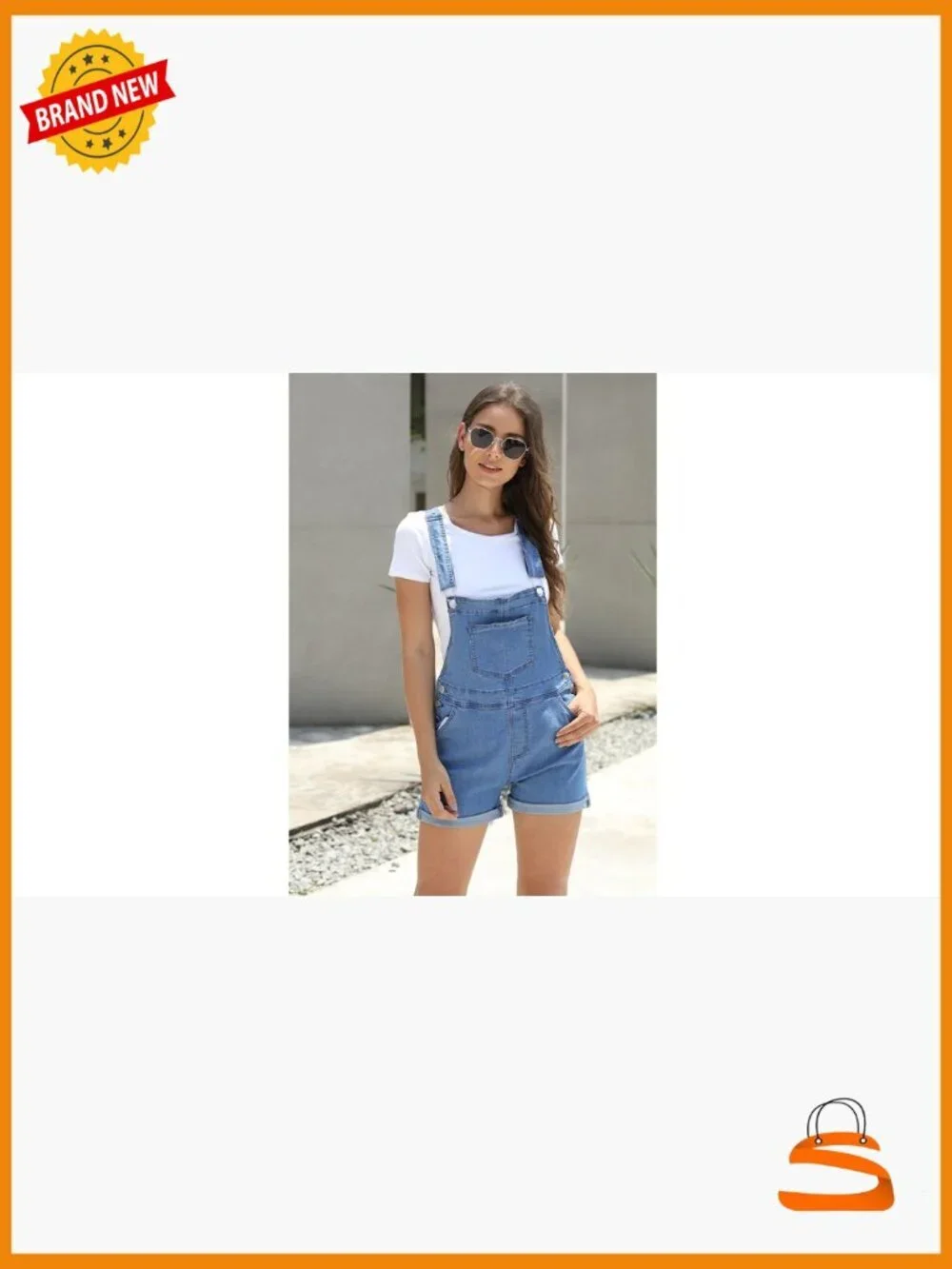 Denim Overall Shorts Romper Adjustable Straps Cuffed Hem